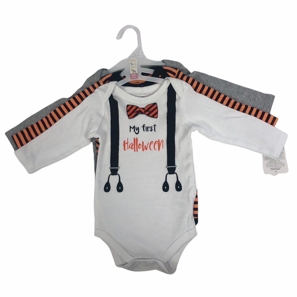 NWT LITTLE TREASURE Infant/Baby Halloween Bodysuits Sz 3-6 Months Pkg/3